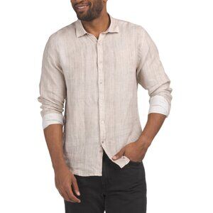 STITCH NOTE Beige Linen Classic Long Sleeve Spread Collar Shirt